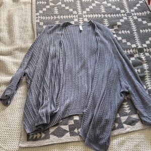 Blue Open-Front Knit Cardigan Sweater